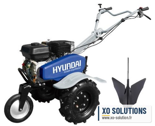 Motoculteur hyundai 6.5cv largeur 1 mètres avec charrue butoir, 6 fraises, roues