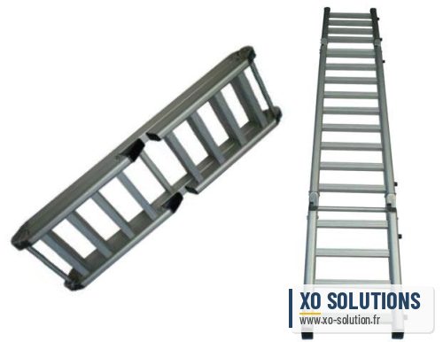 Paire de rampes aluminium haut de gamme pliables en 3, longueur dépliée 230 cm, capacité 1 tonne par paire
