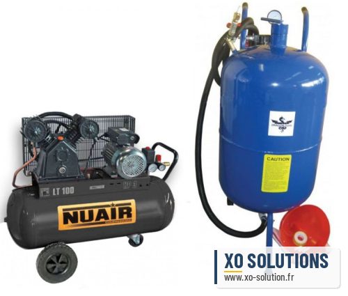 Sableuse mobile 38 litres et compresseur nuair 3 cv - cuve 100 litres bicylindre